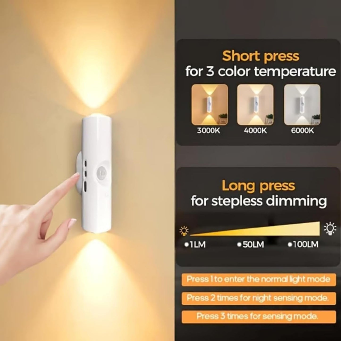 Rechargeable Smart LED Motion Sensor Ambient Light, Punch-Free Smart Sensor Magnetic Rechargeable LED Lights, Color Changing Motion Sensor Light for Stairs, Wardrobe, Cabinet (4, White-RGB 7colors)