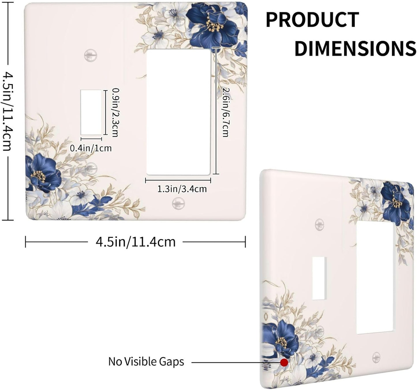 Decorative Outlet Covers Rustic Blue Beige Flower Peony Floral 2 Gang Light Switch Cover Plate Single Toggle 1 Rocker Wall Plates for Electrical Outlets Switch Plate Covers for Home Decor