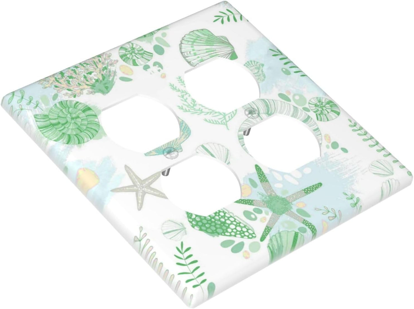 Beach Nautical Starfish Scallop Coral Conch Outlet Covers 2 Gang Double Duplex Decorative Light Switch Covers Electrical Wallplates Socket Faceplate for Bathroom Home Decor