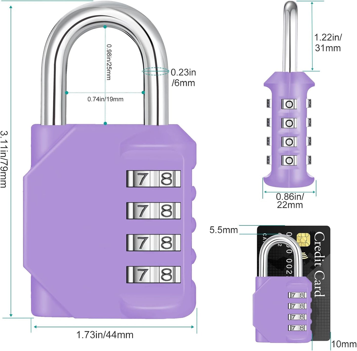 ZHEGE Combination Lock, 4 Digit Combination Padlock Outdoor, School Lock, Gym Lock (Purple)