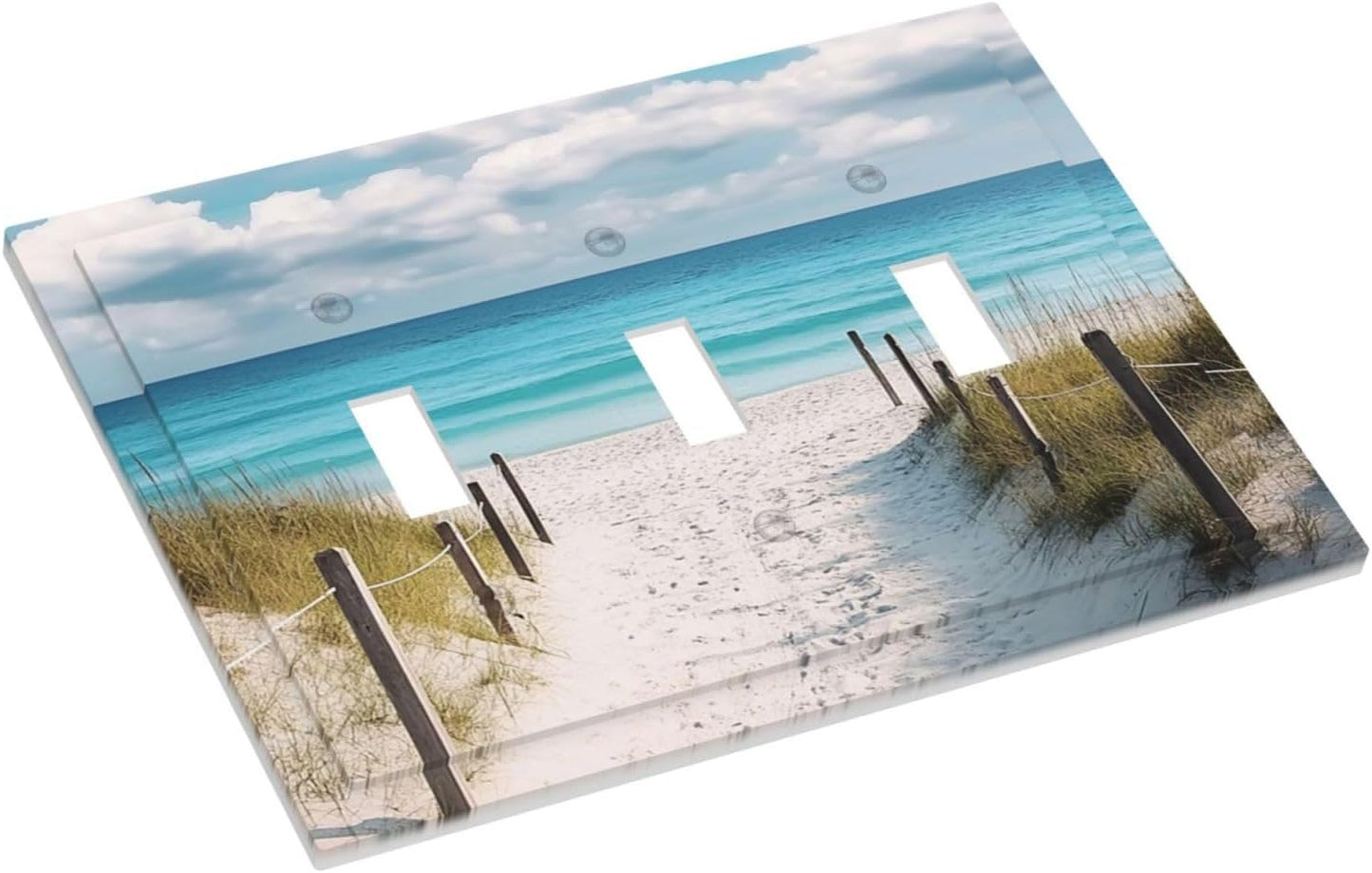 Decorative Light Switch Cover Plate Coastal Beach Ocean Seaside View 3 Gang Wall Plates for Electrical Outlets Triple Toggle Switch Plate Covers Outlet Covers Faceplate for Bedroom Home Decor