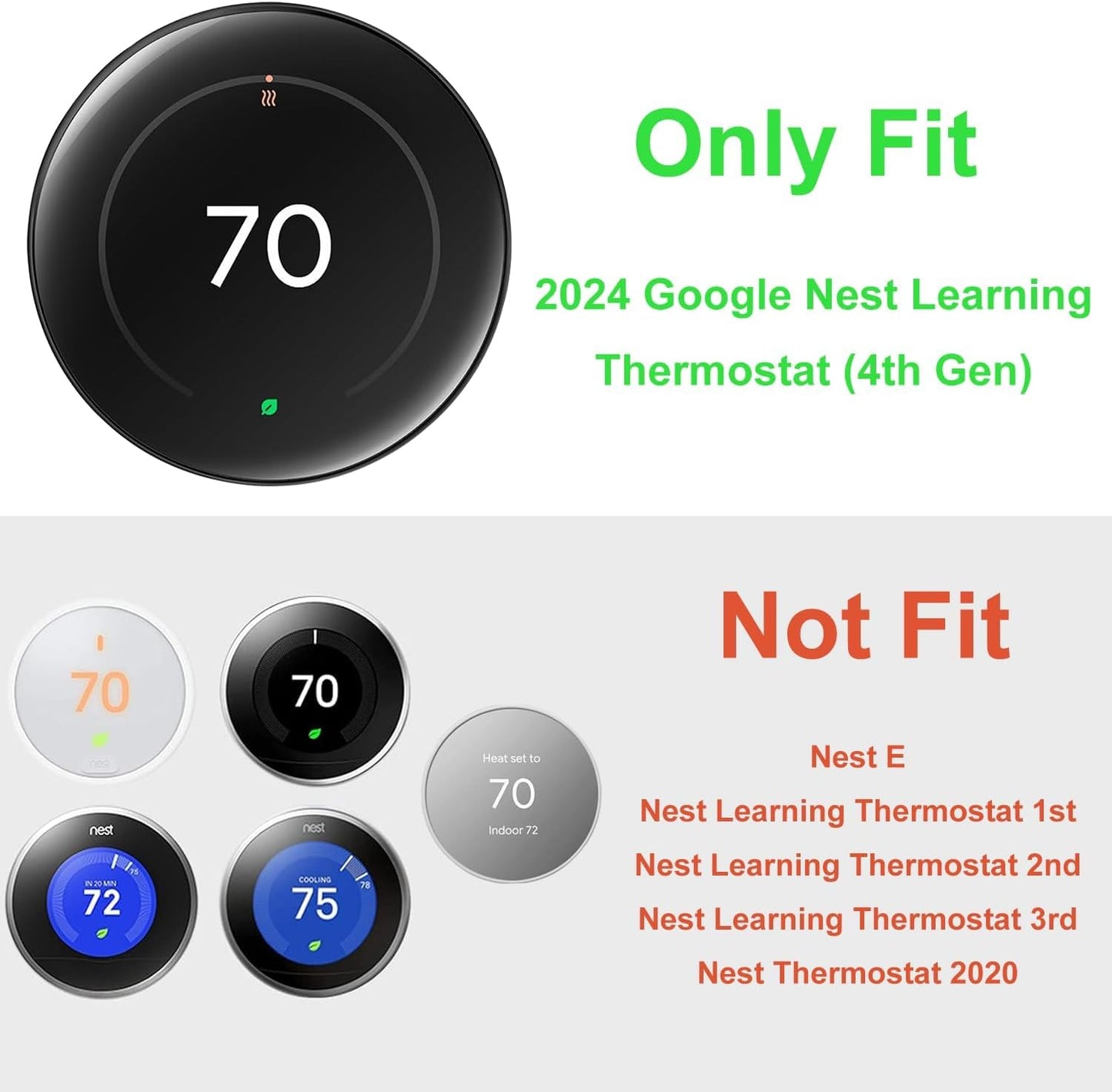 Nest Thermostat Wall Plate Cover Replacement Compatible with Google Nest Learning Thermostat (4th Gen), Practical Nest Learning Thermostat 4 Trim Kit, Snap fit Design (Black, 1 Pack)