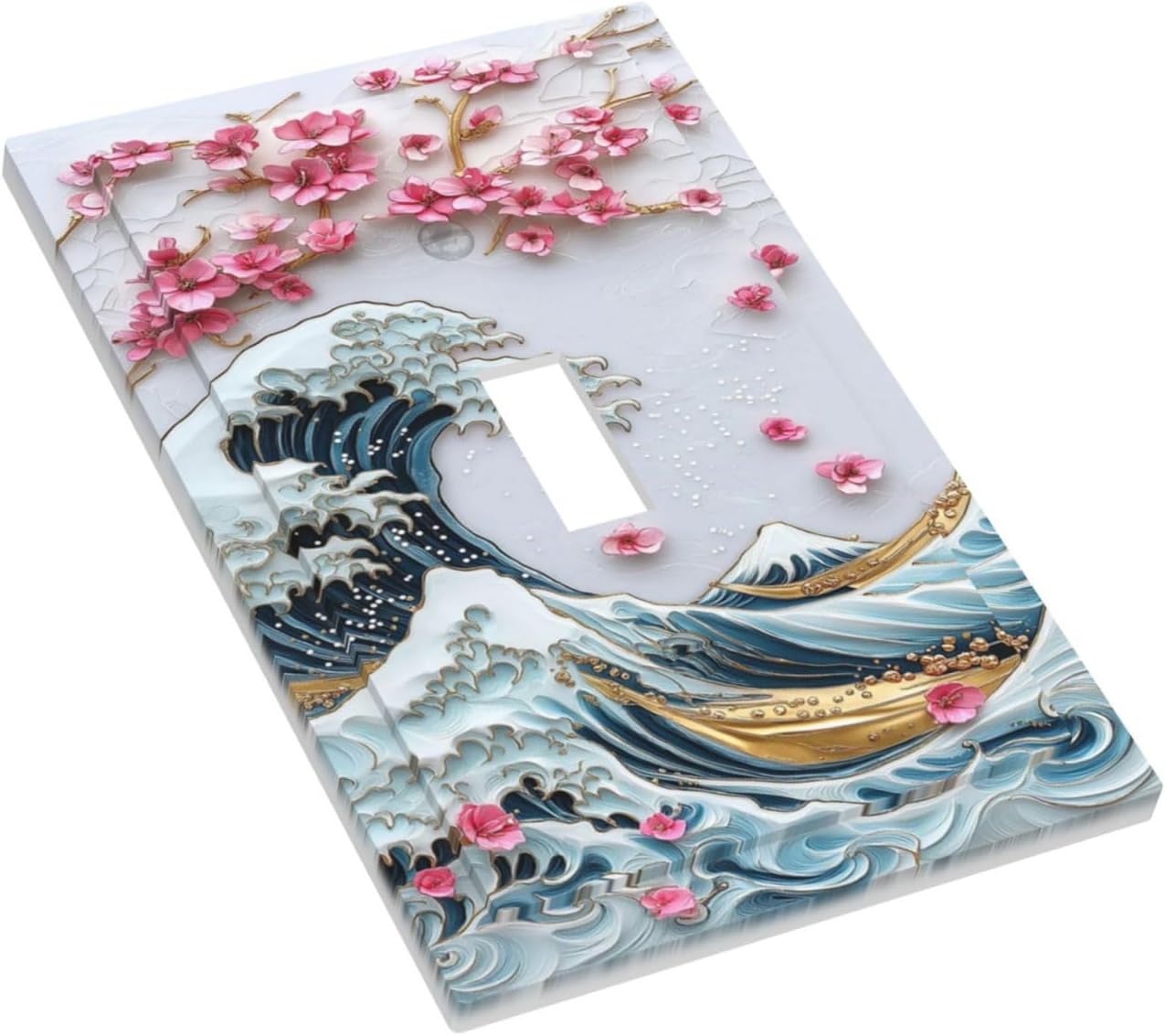 Decorative Light Switch Cover The Great Wave Off Kanagawa With Sakura 1 Gang Single Toggle Device Electrical Faceplate Switchplates Decorator Outlet Wall Plate for Bedroom Bathroom Decor