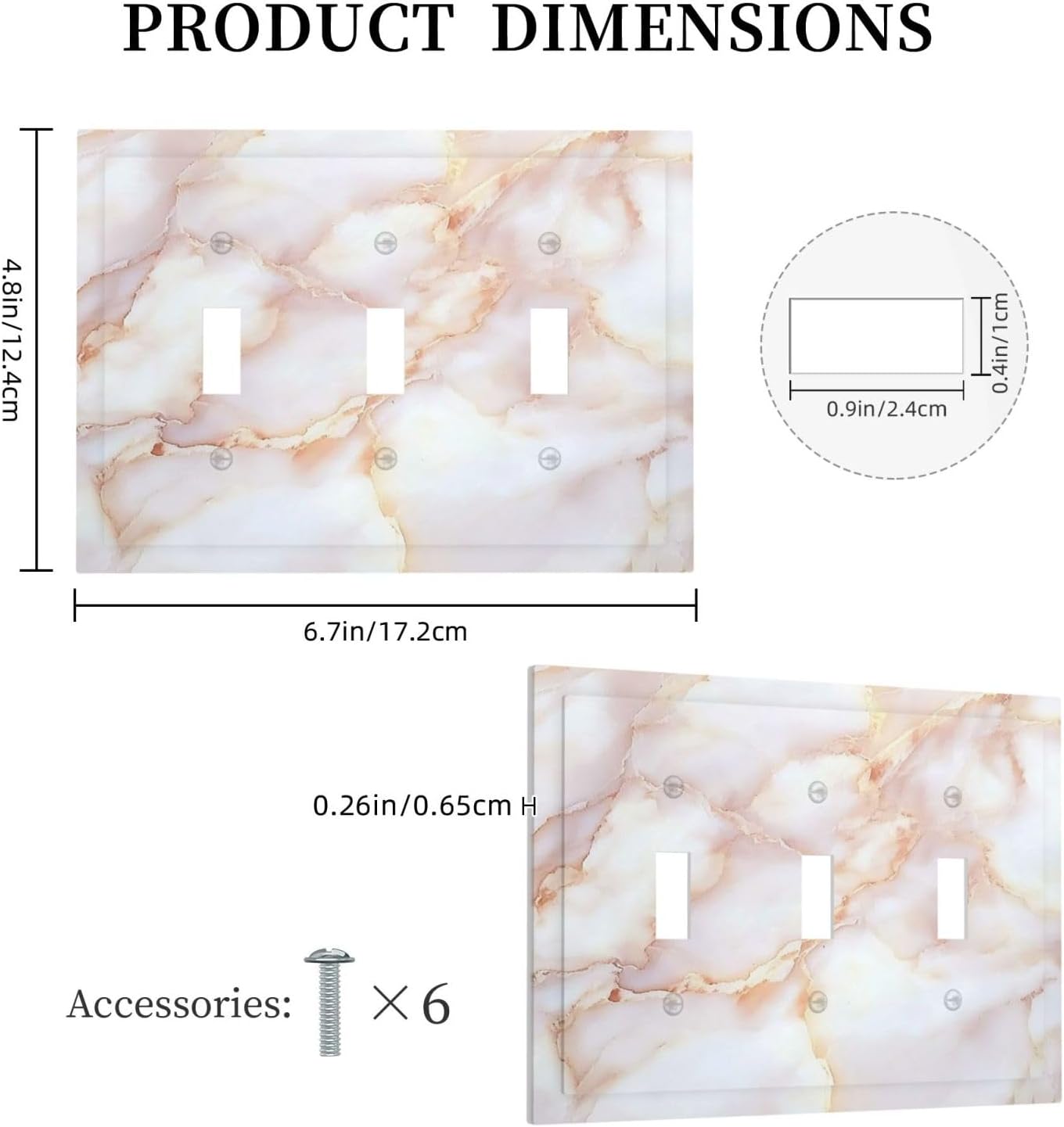 Decorative Switch Plates Pink Jade Marble Granite 3 Gang Wall Plate Triple Toggle Light Switch Cover Faceplate Electrical Wall Panels For Bathroom Kitchen Decor