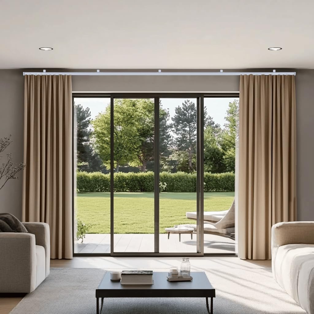 Bendable Ceiling Curtain Track Ceilings Mount or Wall Mounted Heavy-Duty Room Divider Curtains Rails for Living room Bedroom Shower Privacy RV Garage Dividers with Clips，White 21 FT