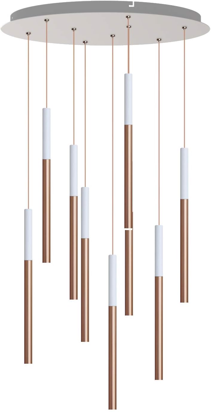 ALTAIR 9 Mini Pendant Lighting White-Copper - LED Hanging Light Fixture for Kitchen Island, Bar, Foyer - Cluster Pendants - Dimmable, Adjustable Wire, Lamp Bulb Included