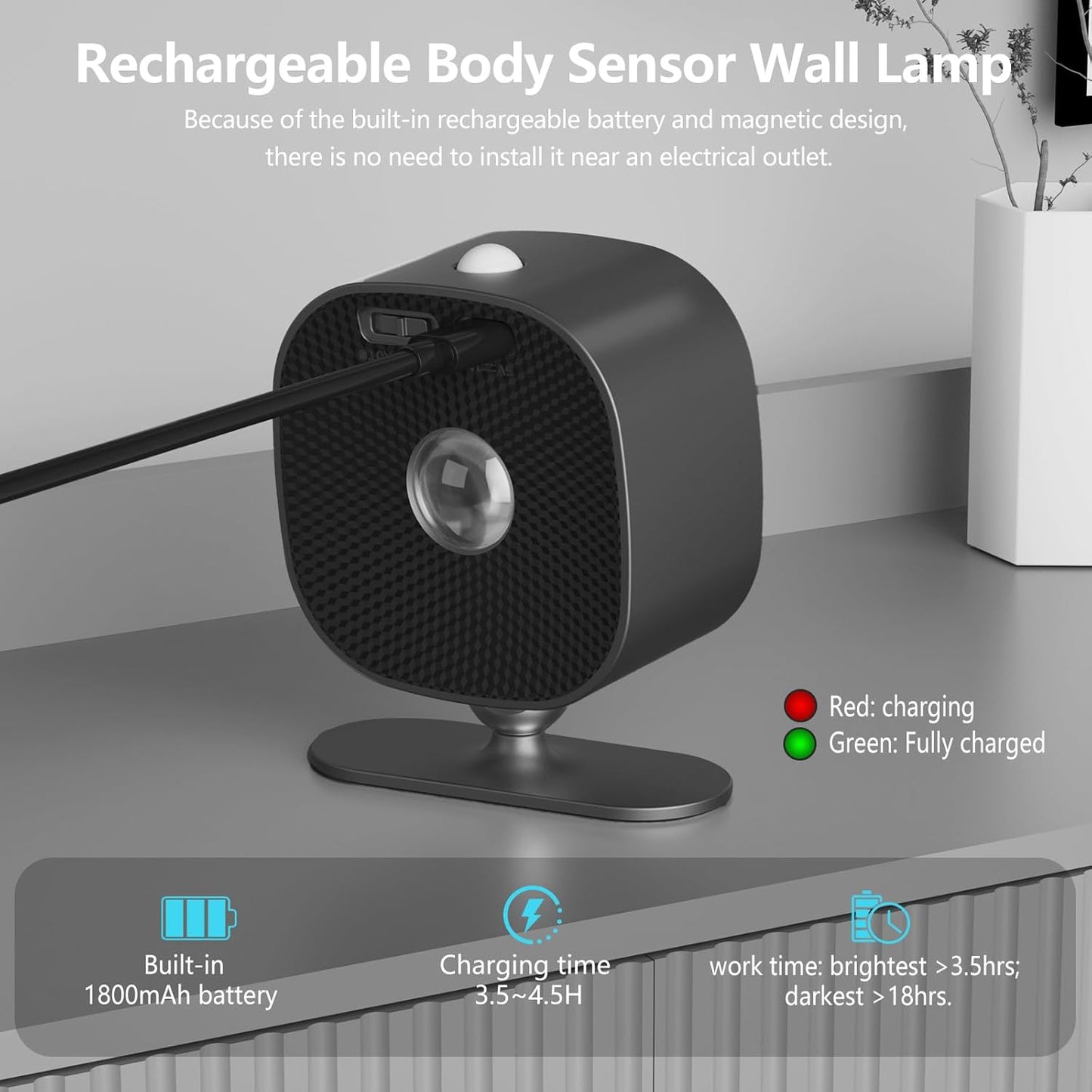 Motion Sensor Wall Sconces of 2PCS, Cordless Auto Motion Activated LED Wall Lights 360°Rotate& Rechargeable Battery Operated, 3 Brightness, Indoor Motion Detection Wall Lamps for Hallway Stairway