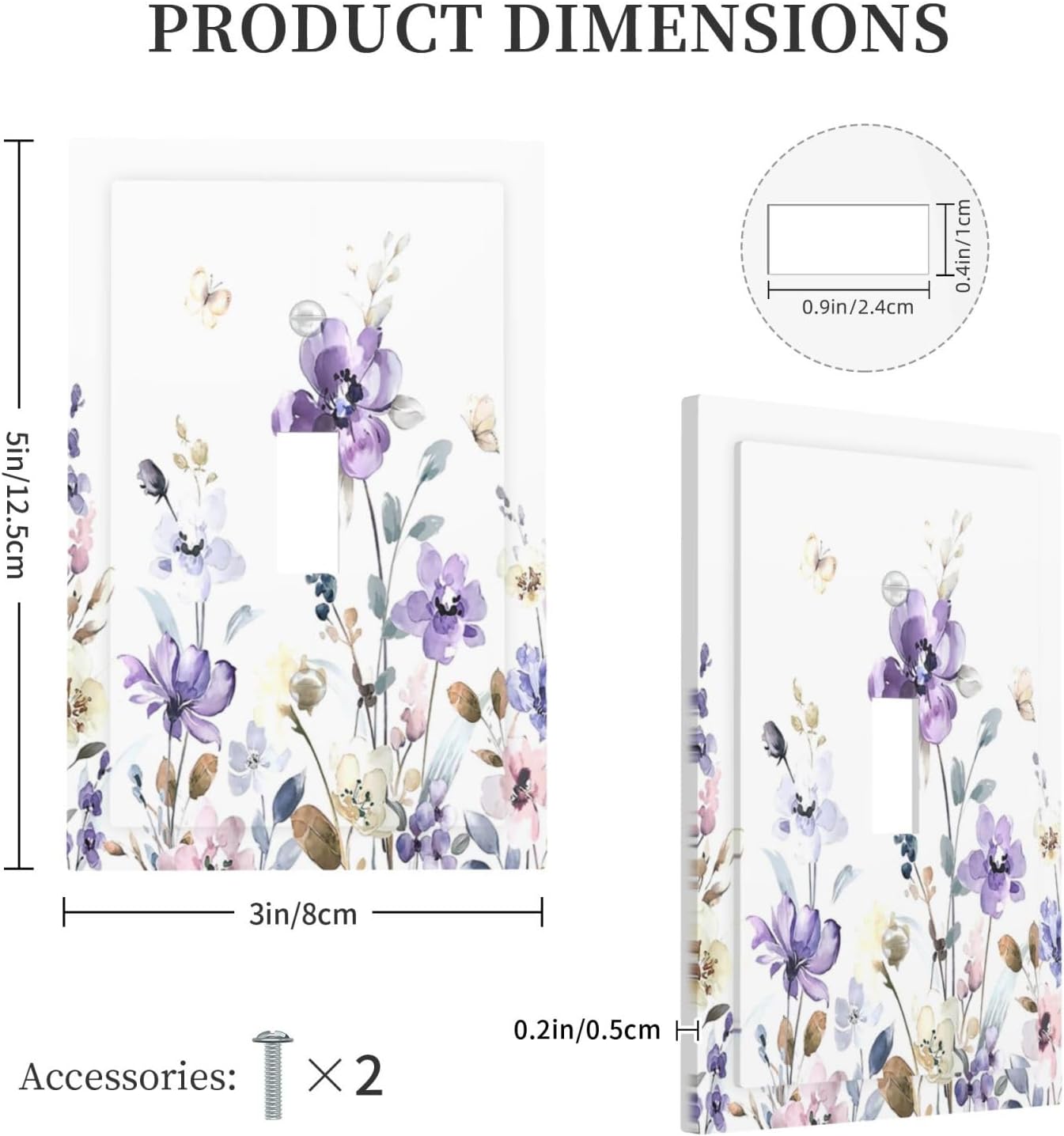 Decorative Light Switch Cover Purple Floral Lilac Watercolor Flower Leaves Butterfly Wildflower 1 Gang Single Toggle Decorator Outlet Wall Plate Device Electrical Faceplate Switchplates for Bedroom