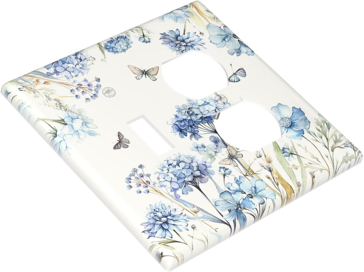 Wallplates Blue Floral Hydrangea Plants 1 Toggle 1 Duplex Switch Plate Electrical GFCI Faceplate Decorative Light Switch Covers for Bedroom Home Decor