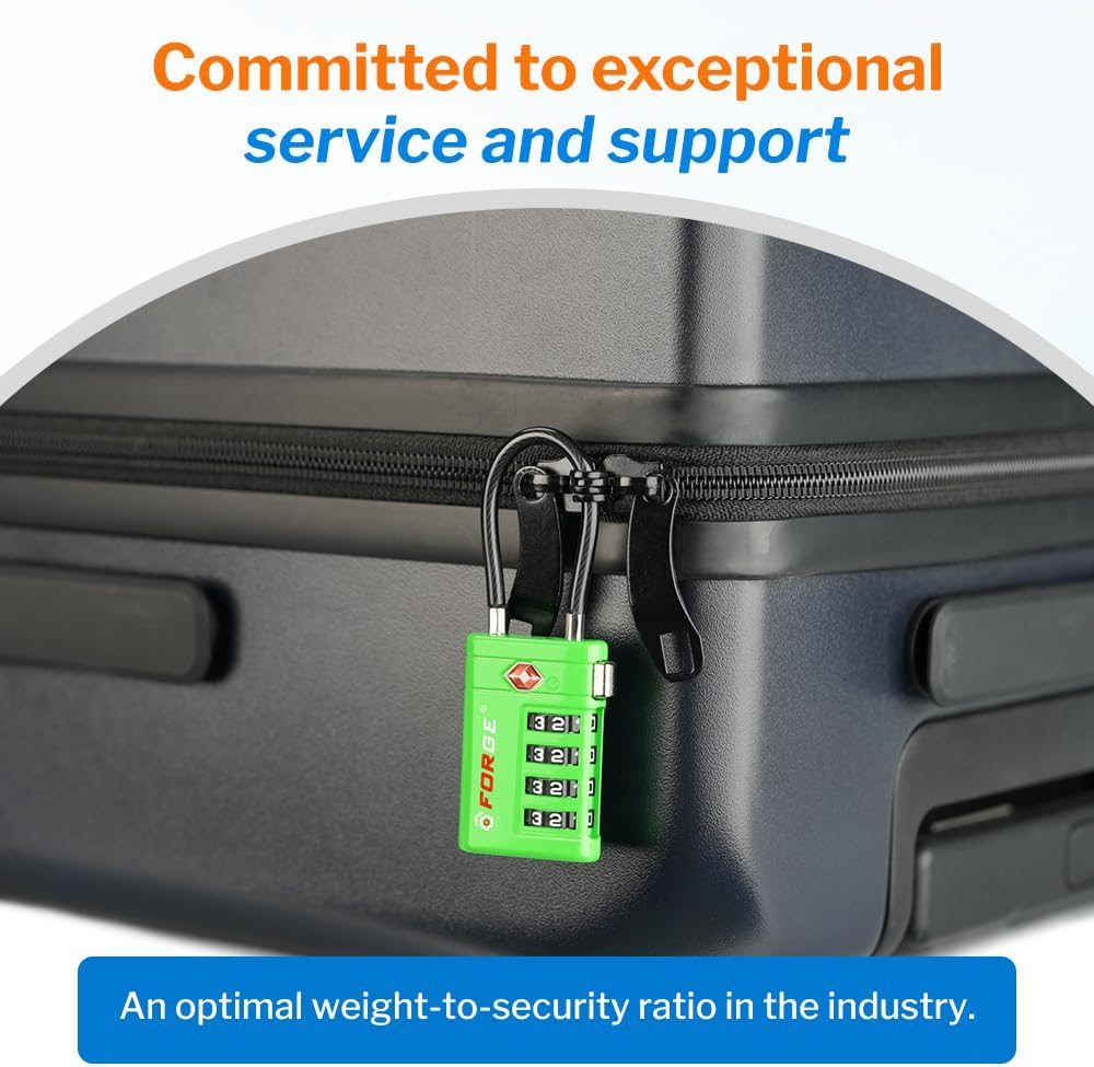 Forge TSA Approved Luggage Locks 4 Digit Combination TSA Travel Locks with TSA008, Open Alert Indicator, Zinc Alloy Body for Luggage, Suitcase, Backpack, and More. Green 2 Locks.