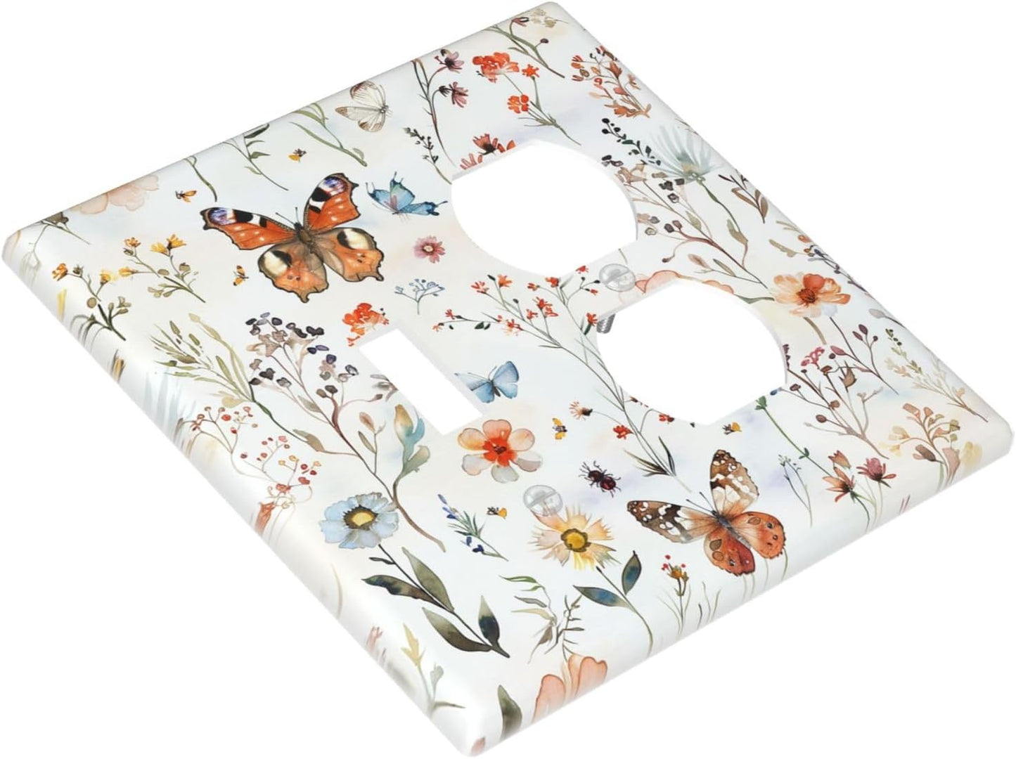 Wallplates Butterfly Floral Boho Multicolor Flower Leave 1 Toggle 1 Duplex Switch Plate Electrical GFCI Faceplate Decorative Light Switch Covers for Bed Room living Room Decor