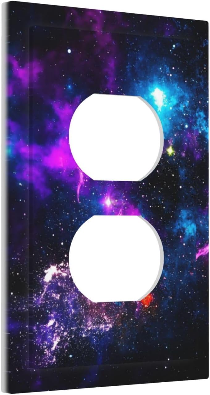 Outer Space Colorful Starry Sky Galaxy Planet Outlet Covers 1 Gang Duplex Light Switch Cover Decorative Switch Plates Electrical Receptacle Faceplate Wall Plate for Bed Room Living Room Decor