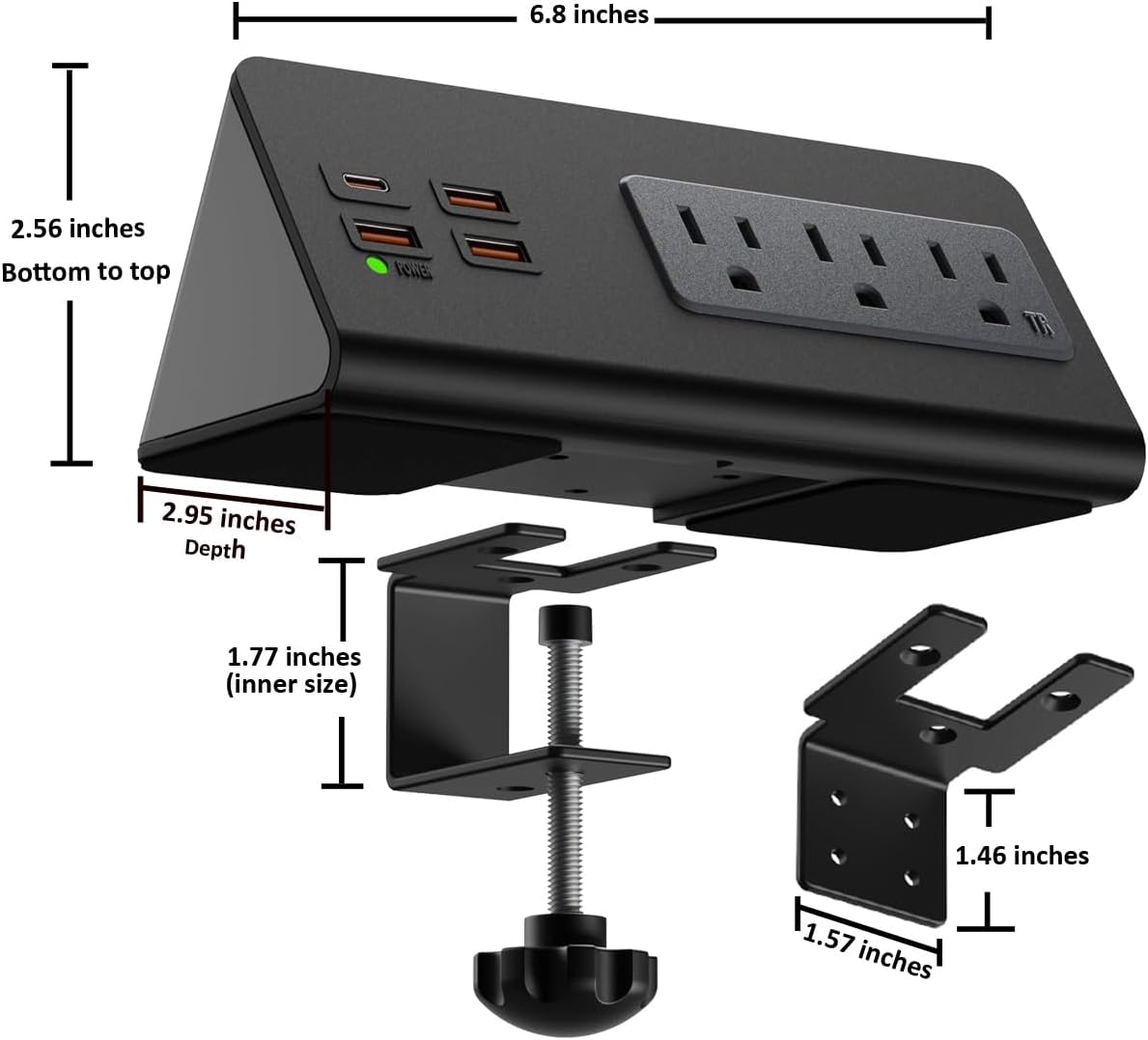 Upgraded Version Edge Mount Power Strip with USB-C Ports Tabletop Surge Protector Desk Clamp Power Sockets with 3 AC Outlets &4 Fast Charging USB Ports for Home Office Hotel Dormitory (White- 1pack)