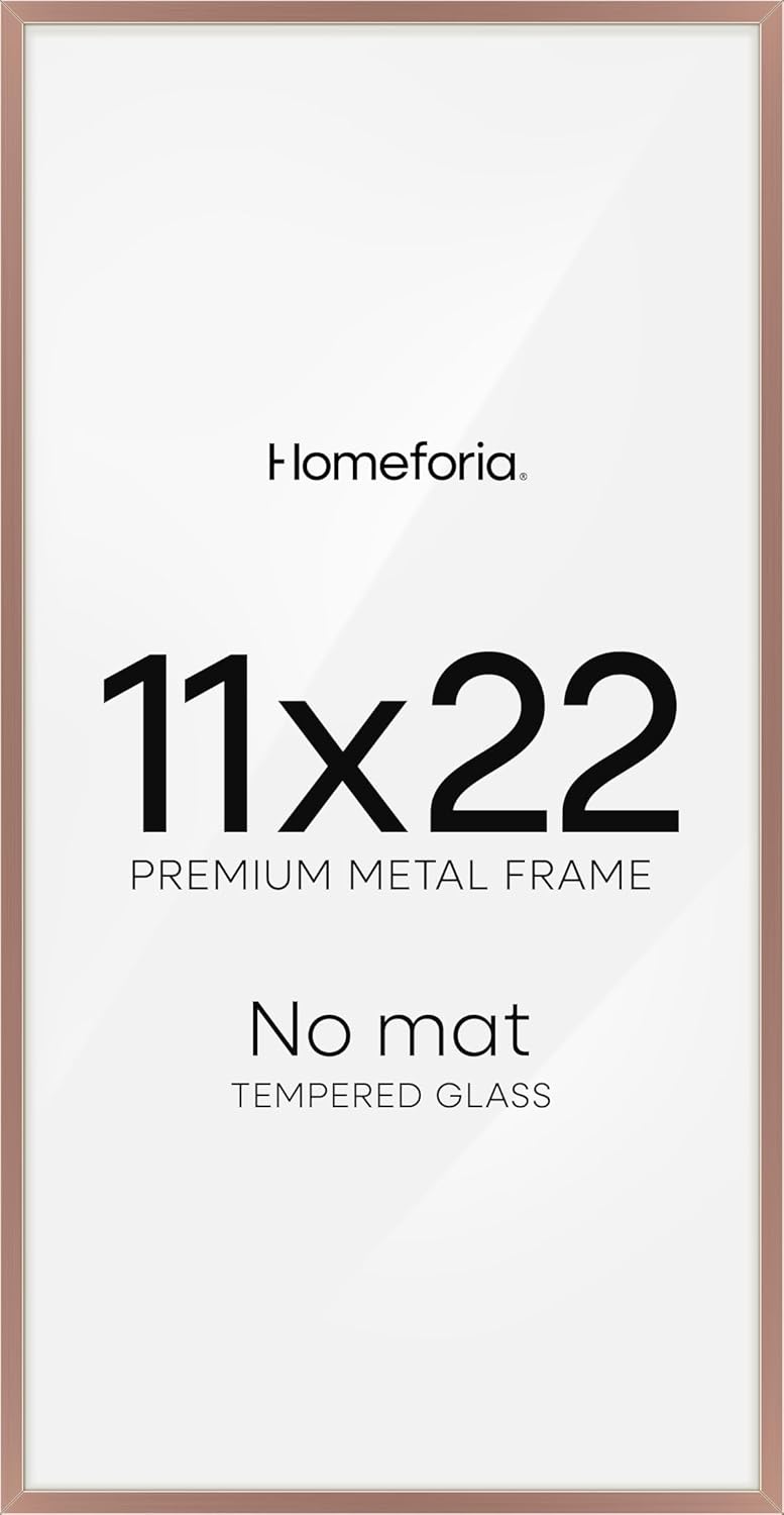 Homeforia 11x22 Mocha Newspaper Frame, High End Metal 11 x 22 Picture Frame without Mat, 22x11 Thin Mocha Poster Frames for Wall, 11by22 inches Display Photo Frames, Tempered Glass, Wall Kit, Set of 1