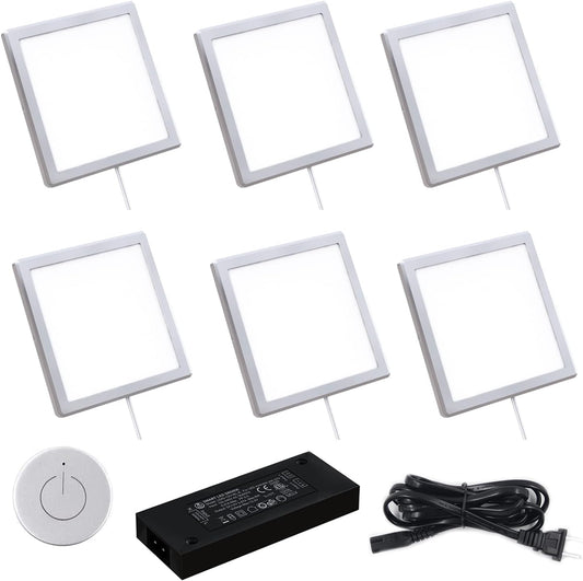 VST Under Cabinet Mini Panel Lighting 6PCS 3.94inch 12V 2.5W(Total 15W) with Wireless Dimmer Switch, Surface Mount Puck Light for Kitchen Van Truck Car Galley Downlight (Square Silver 4000K)