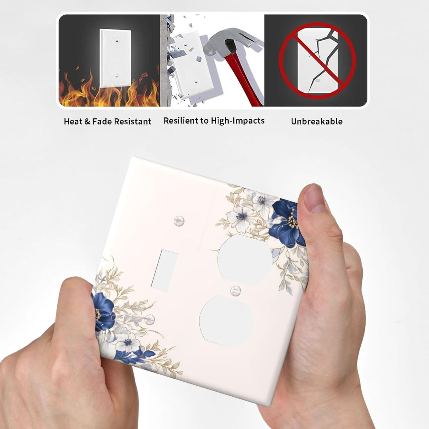 Decorative Outlet Covers Rustic Blue White Flowers Floral Penoy 2 Gang Wall Plate Cover Single Toggle Duplex Combo Two Switch Light Switch Cover Plate Jumbo Face Plate