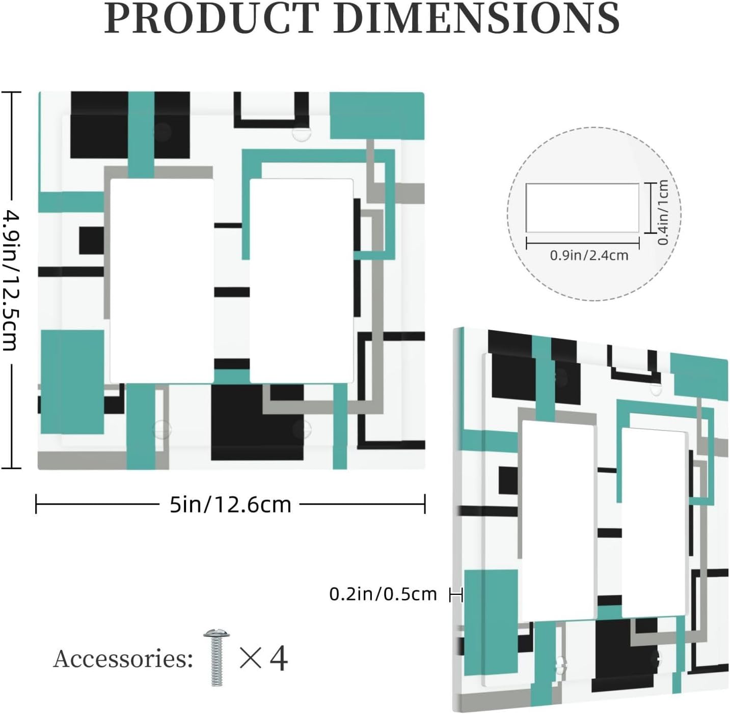 Geometric Turquoise Black Gray Modern Abstract Boho Decorative Outlet Covers 2 Gang Double GFCI Rocker Electrical Wall Panels Light Switch Cover Plate for Office Nursery Decor