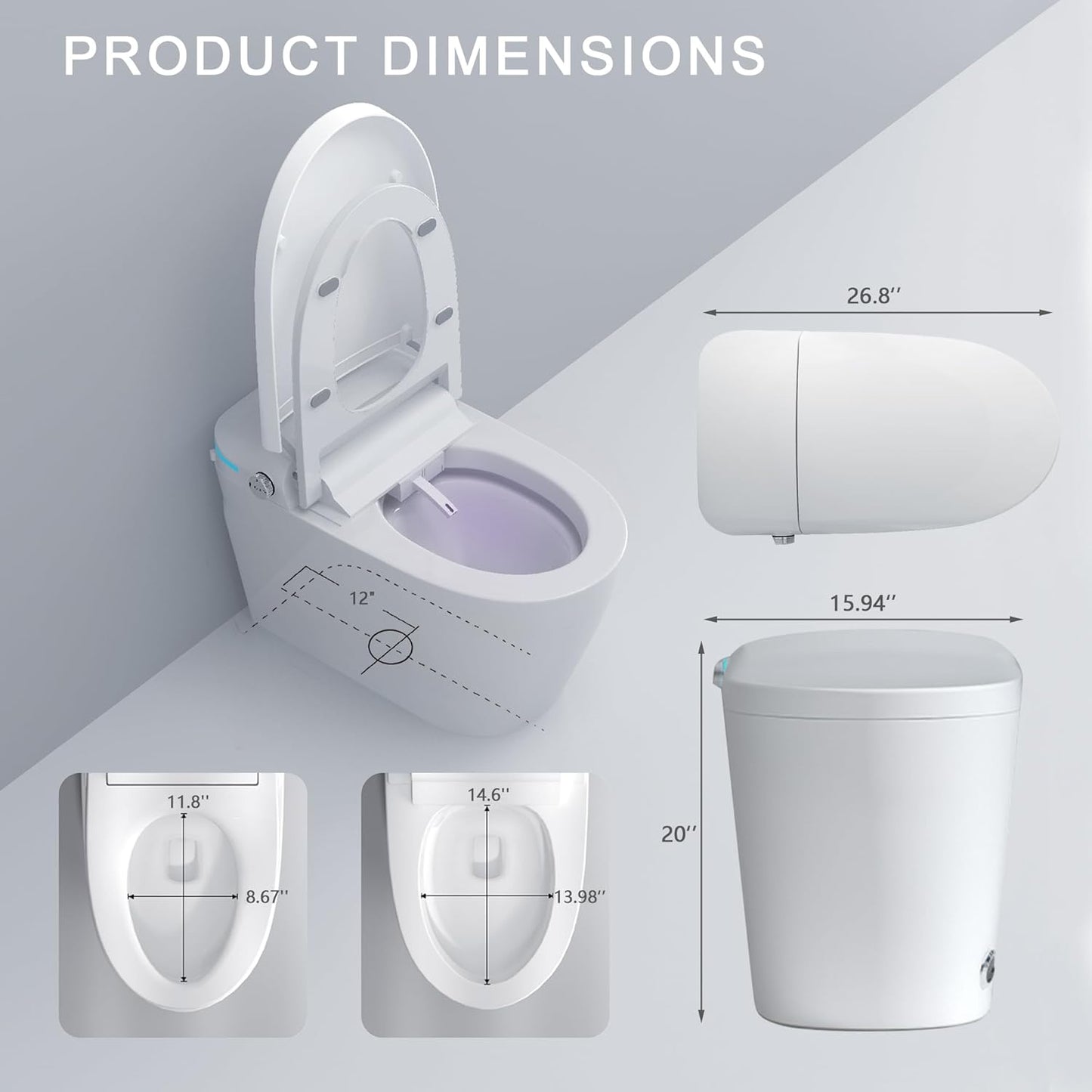 Smart Toilet with Bidet Built In, One Piece Toilet with Auto Open & Close Lid and Dual Flush, Heated Seat, Remote Control, Modern Electric Toilet with Water Tank, Foam Shield, Warm Dryer, 1.28GPF
