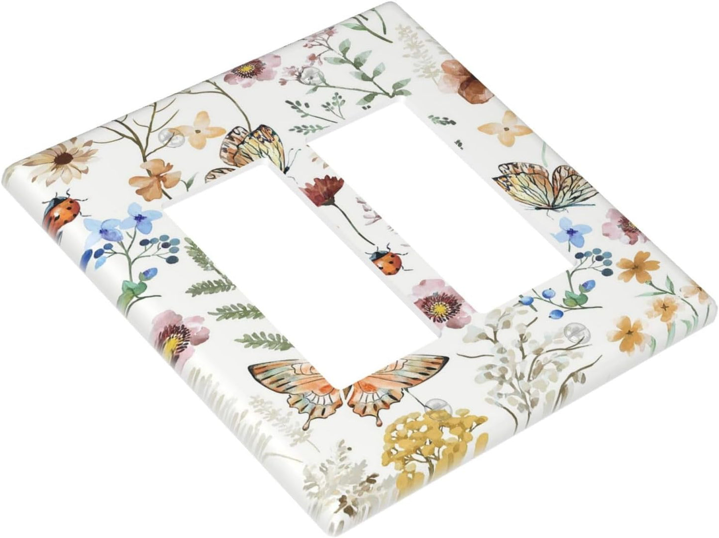 Decorative Outlet Covers Rustic White Butterfly Flowers Leaves 2 Gang Wall Plate Double Rocker Two Switch Wall Cover Plate Light Switch Cover Plate Faceplate for Country Bedroom Decor
