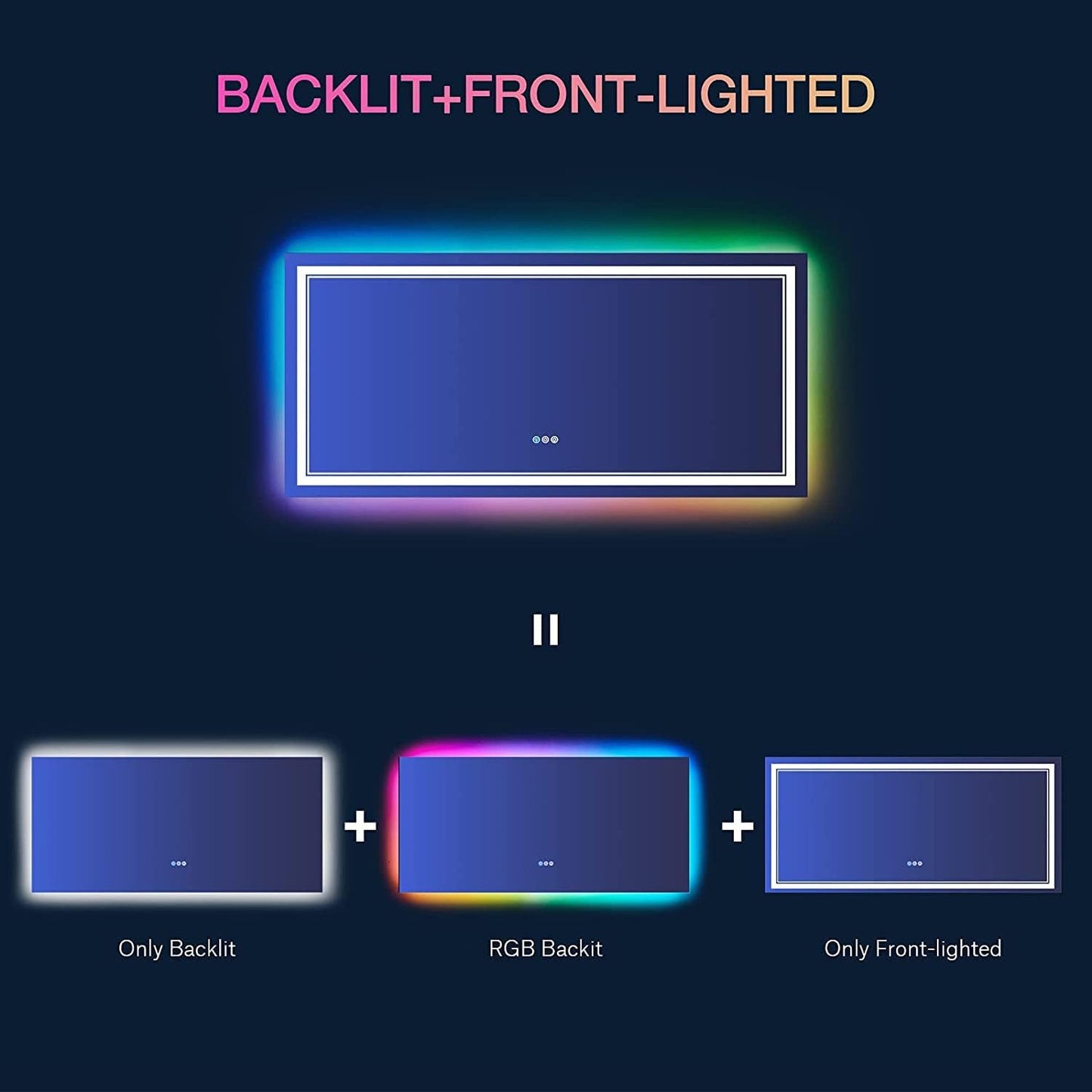 48x40 Inch RGB LED Bathroom Mirror with Lights, Color Changing RGB Backlit LED Mirror for Bathroom,Lighted Vanity Mirrors for Bathroom Wall, Dimmable, Anti-Fog (RGB Backlit+Front-Lit)