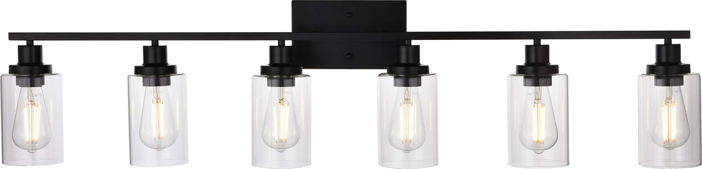 MELUCEE Black Vanity Light Fixture 6-Light Industrial Metal Wall Sconce Bathroom Lighting for Bedroom Hallway Kitchen, Clear Glass Shade Included (Patent No.: US D963914 S)