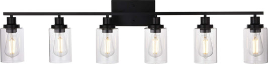 MELUCEE Black Vanity Light Fixture 6-Light Industrial Metal Wall Sconce Bathroom Lighting for Bedroom Hallway Kitchen, Clear Glass Shade Included (Patent No.: US D963914 S)
