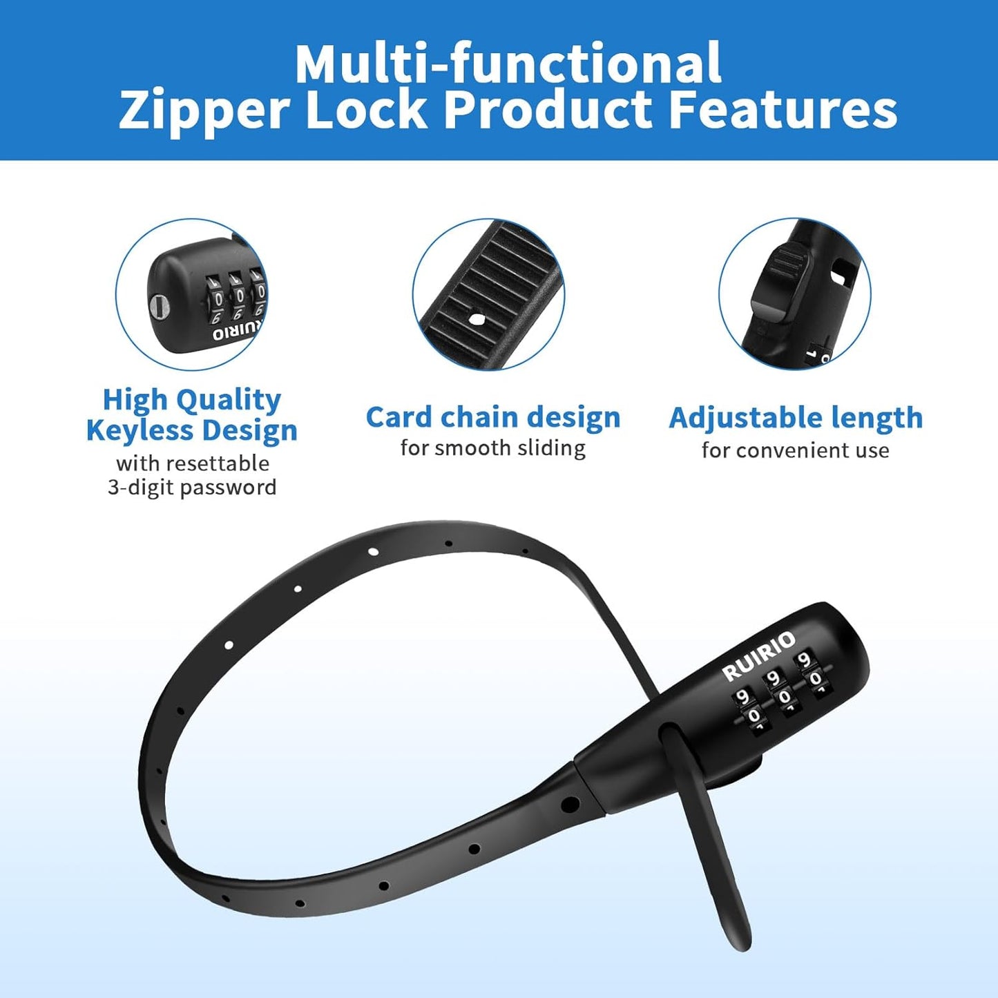 Zip Tie Lock Adjustable Cable Lock for Kids Bike, Helmet, Closet, Pantry, Fridge, Scooter, Cabinets, Drawers, Gates, Fences, Toolboxes, Bike Rack, 1 Pack (Black)