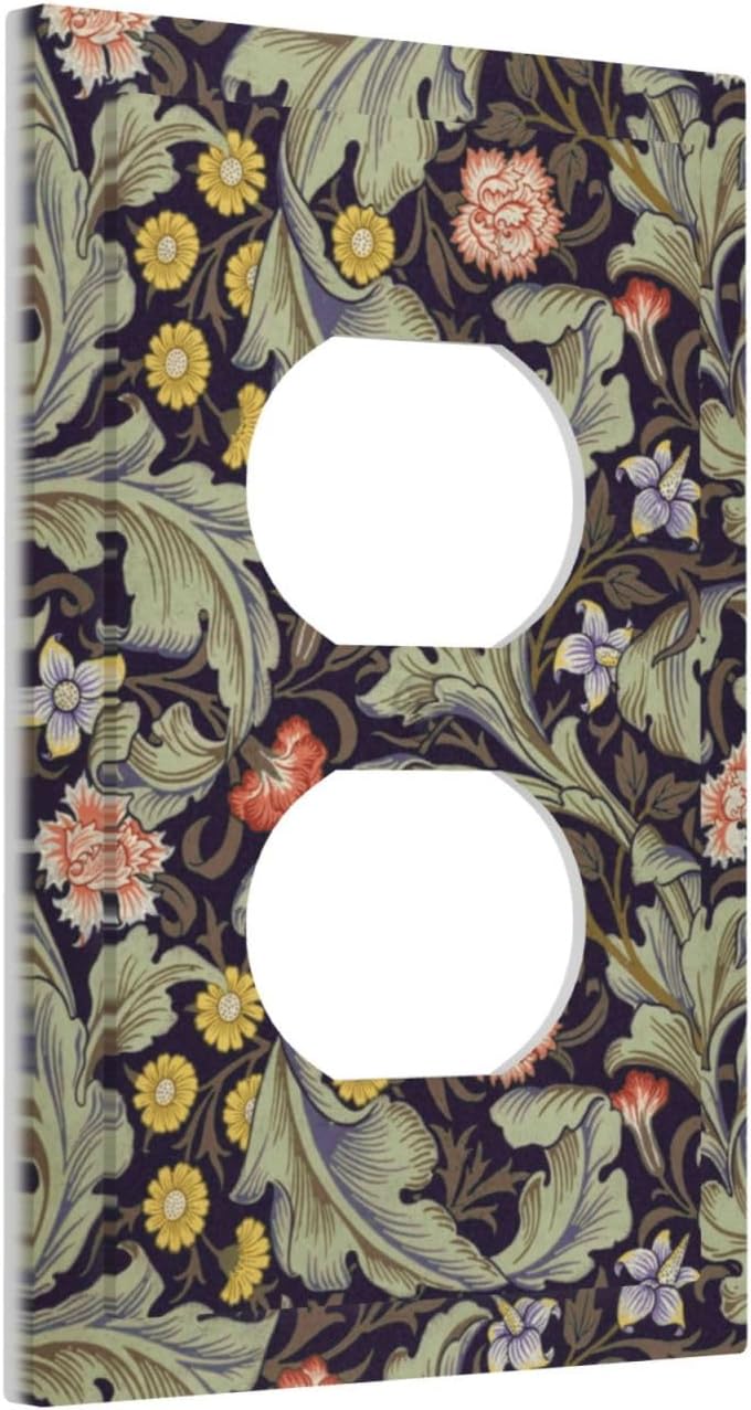 Boho William Morris Floral Green Leaves Flower Outlet Covers 1 Gang Duplex Light Switch Cover Decorative Switch Plates Electrical Receptacle Faceplate Wall Plate for Farmhouse Home Decor