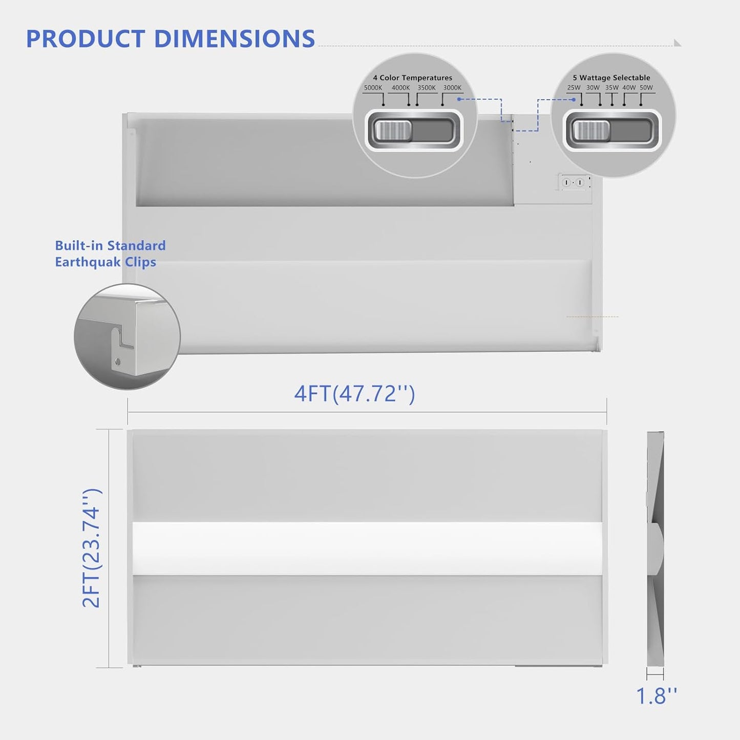 2x4 LED Troffer Light,25W/30W/35W/40W/50W & 3000K/3500K/4000K/5000K Selectable,6500LM 0-10V Dimmable,ETL DLC Listed,100-277V,for Office & Warehouse,4 Pack