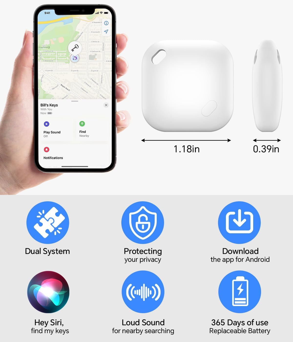 Air Tracker Tag, IP67 Waterproof Bluetooth Tracker, Keychain Finder, Item Locator Compatible with iOS and Android for Backpacks, Suitcases and Wallets, Cars, Keys and Cameras (White-2)