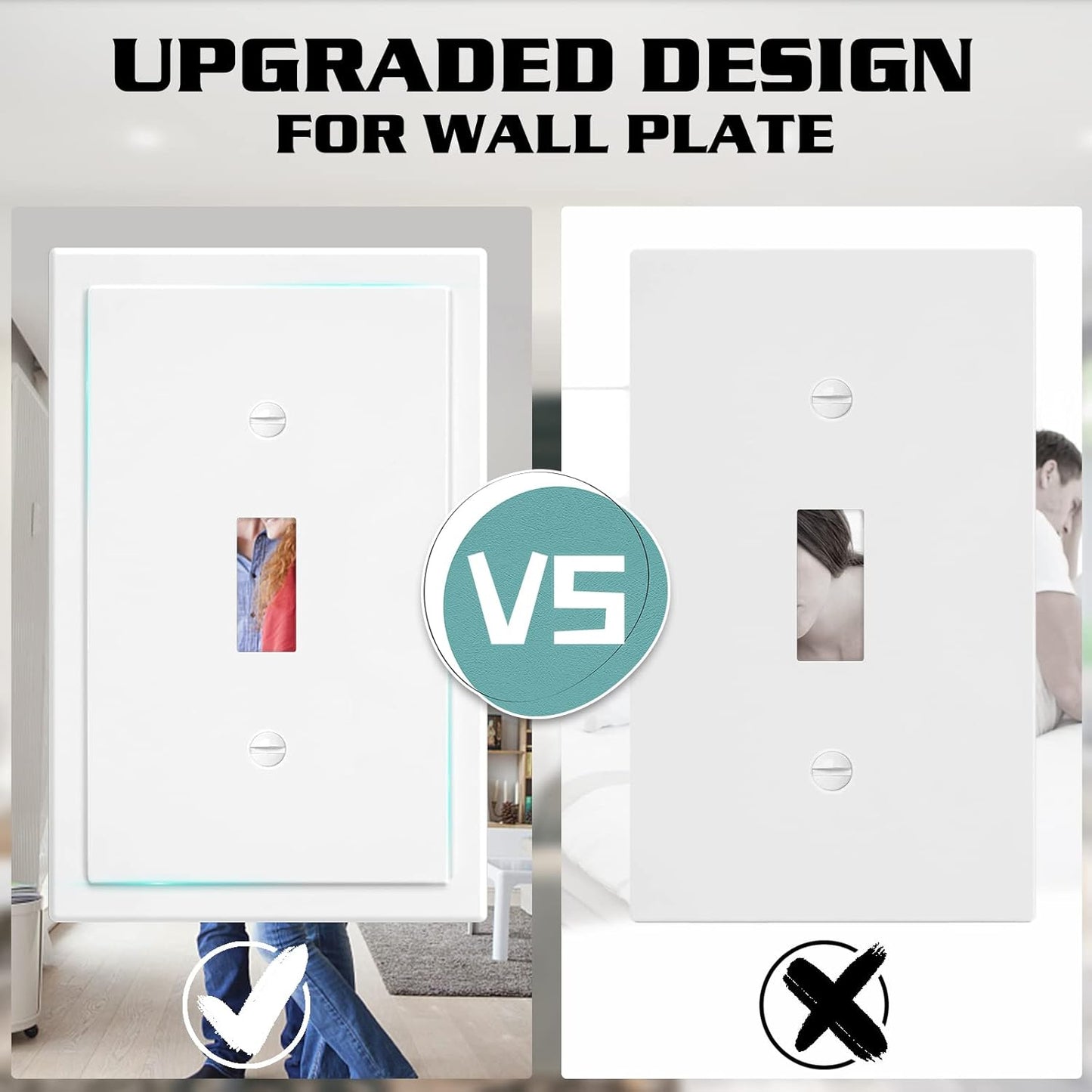 1-Gang Modern Edge Decorative Wall Plate Cover Switch Outlet Single Toggle Electrical Faceplate for Light Switches, Smart Switch, GFCI, Dimmers, Receptacle, USB Outlet (4 Pack, Single Toggle)
