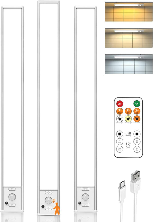 Under Cabinet Lights,80 LED Motion Sensor Light Indoor,4000mAh USB Rechargeable Closet Lights with Remote Control,3 Color Temps Wireless Under Counter Lights for Bedroom,Kitchen,Wardrobe,Stair