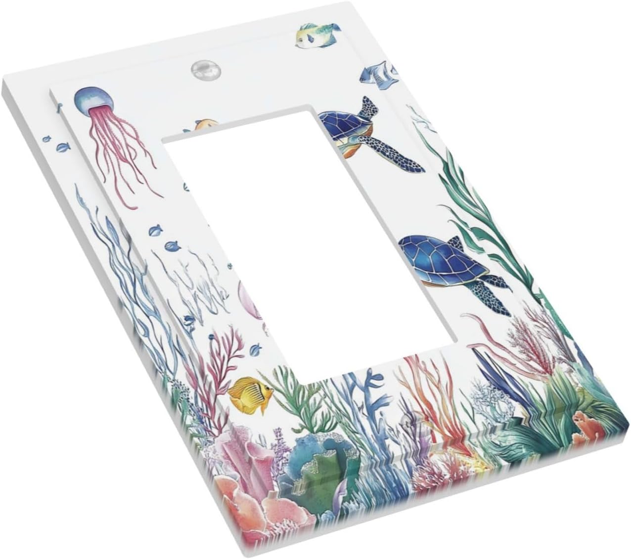 Blue Sea Turtle Ocean Fish Octopus Coral Decorative Outlet Covers 1 Gang Single Rocker Light Switch Cover Plate Wall Plates Gfci Faceplate For Bathroom Kids Room Decor