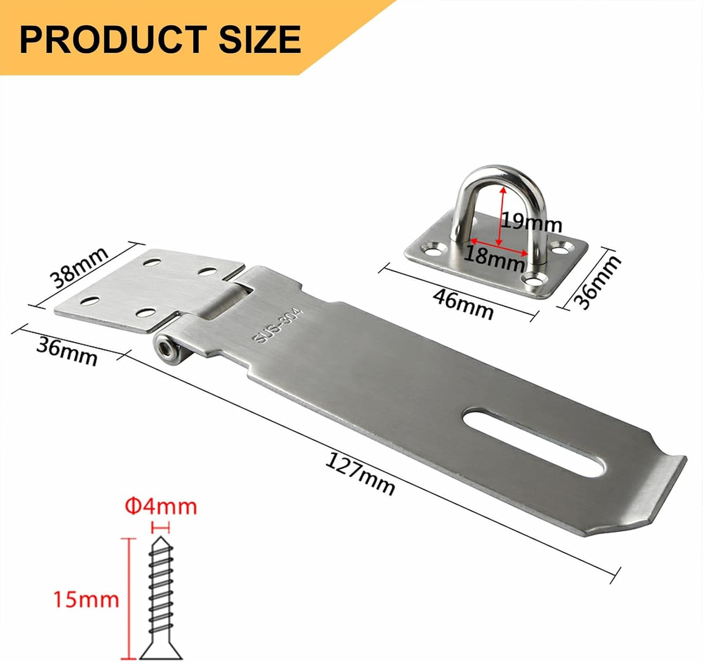 Alise Door Lock Hasp Latch, 5 inch SUS 304 Stainless Steel Safety Packlock Clasp Hasp Lock Latch with Fixing Screw for External Doors Window Cabinet Pet Cage, Brushed Nickel MS9-5B