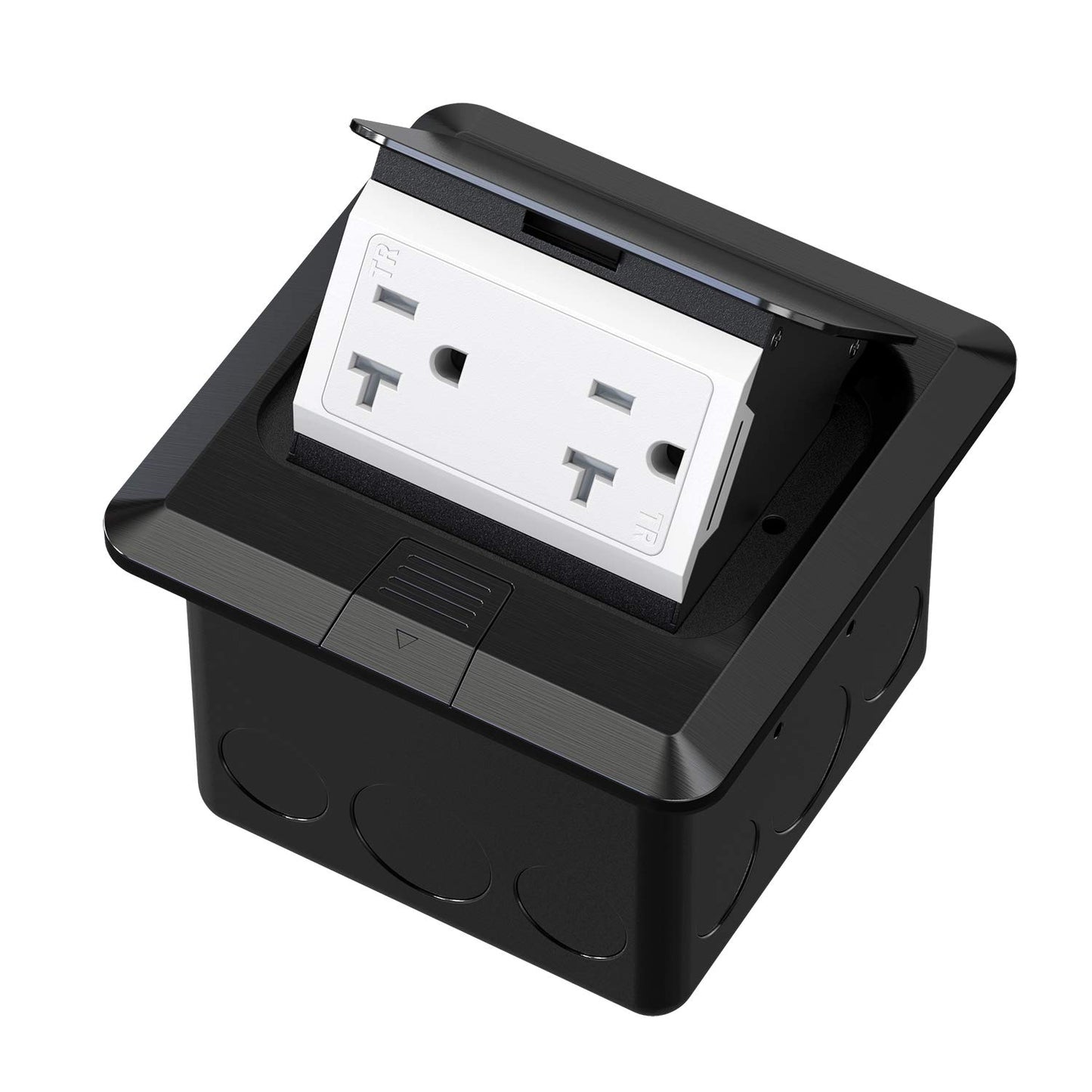 KYHSHJ Pop Up Floor Electrical Outlet Box Kit，20 Amp Stainless Steel TR Tamper-Resistant Duplex Receptacle Outlet， Corrosive Resistant Hardware，ETL Listed, Black