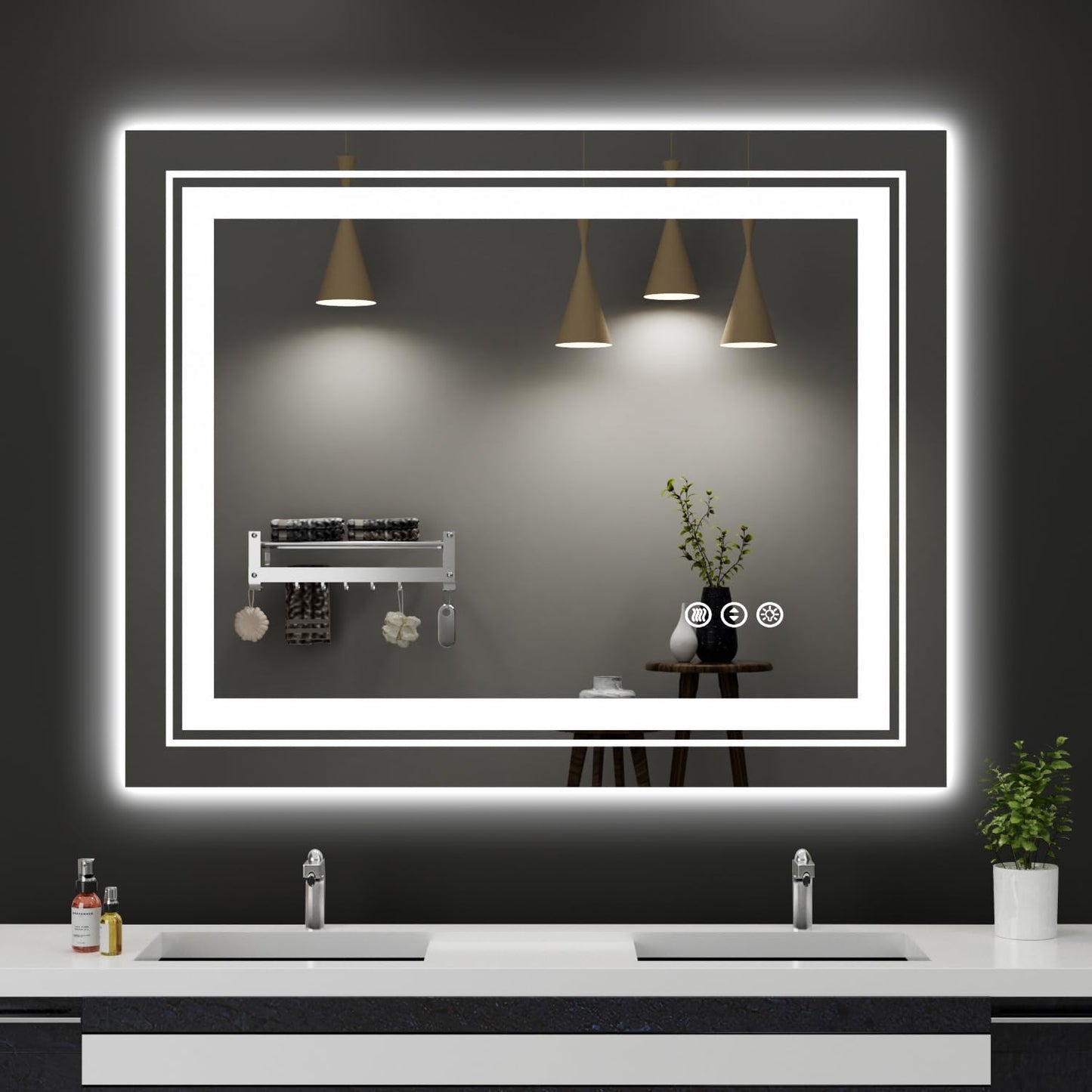 39x31 LED Bathroom Mirror with Front and Backlight, Dimmable Lighted Bathroom Vanity Mirror with Anti-Fog, Memory Function,Tempered Glass(Horizontal/Vertical)