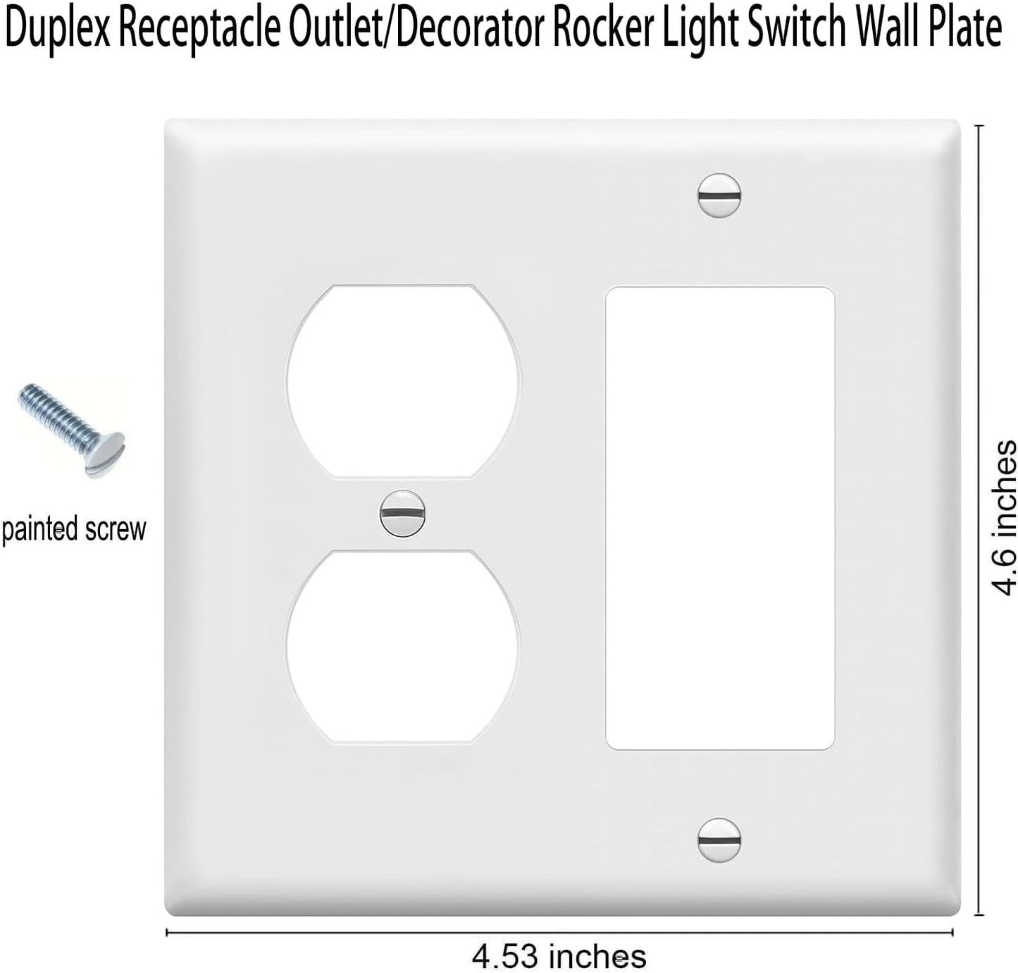 Duplex Outlet/Decorator Rocker Light Switch Wall Plates 2-Gang Switch Outlet Electrical Cover Plate Unbreakable Thermoplastic Faceplate for Light Receptacle Outlet Switch, White (10 Pack)