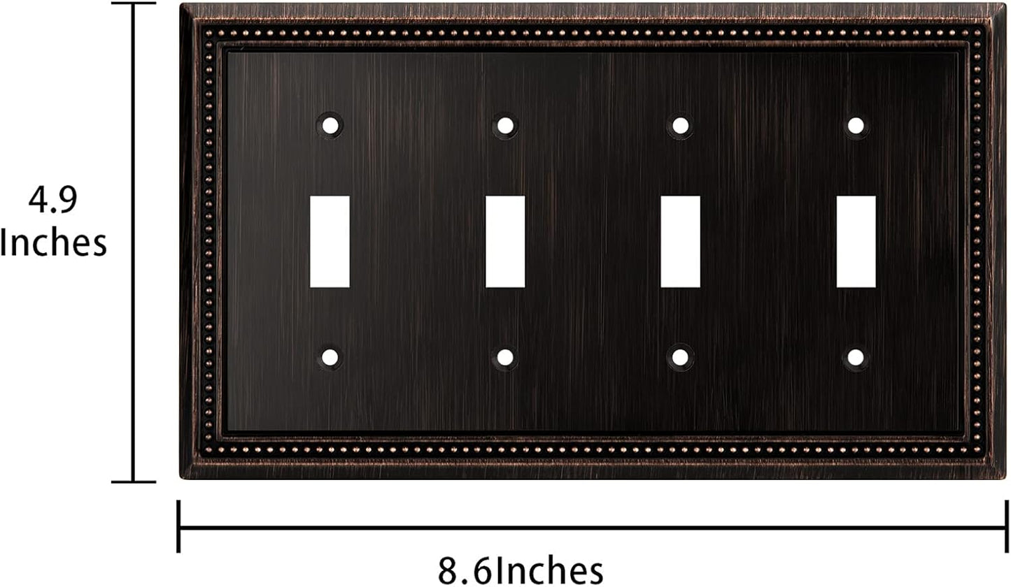 Henne Bery Sunken Pearls Heavy Duty Decorative Wall Plate Switch Plate Outlet Cover (Quad Toggle, Aged Bronze)