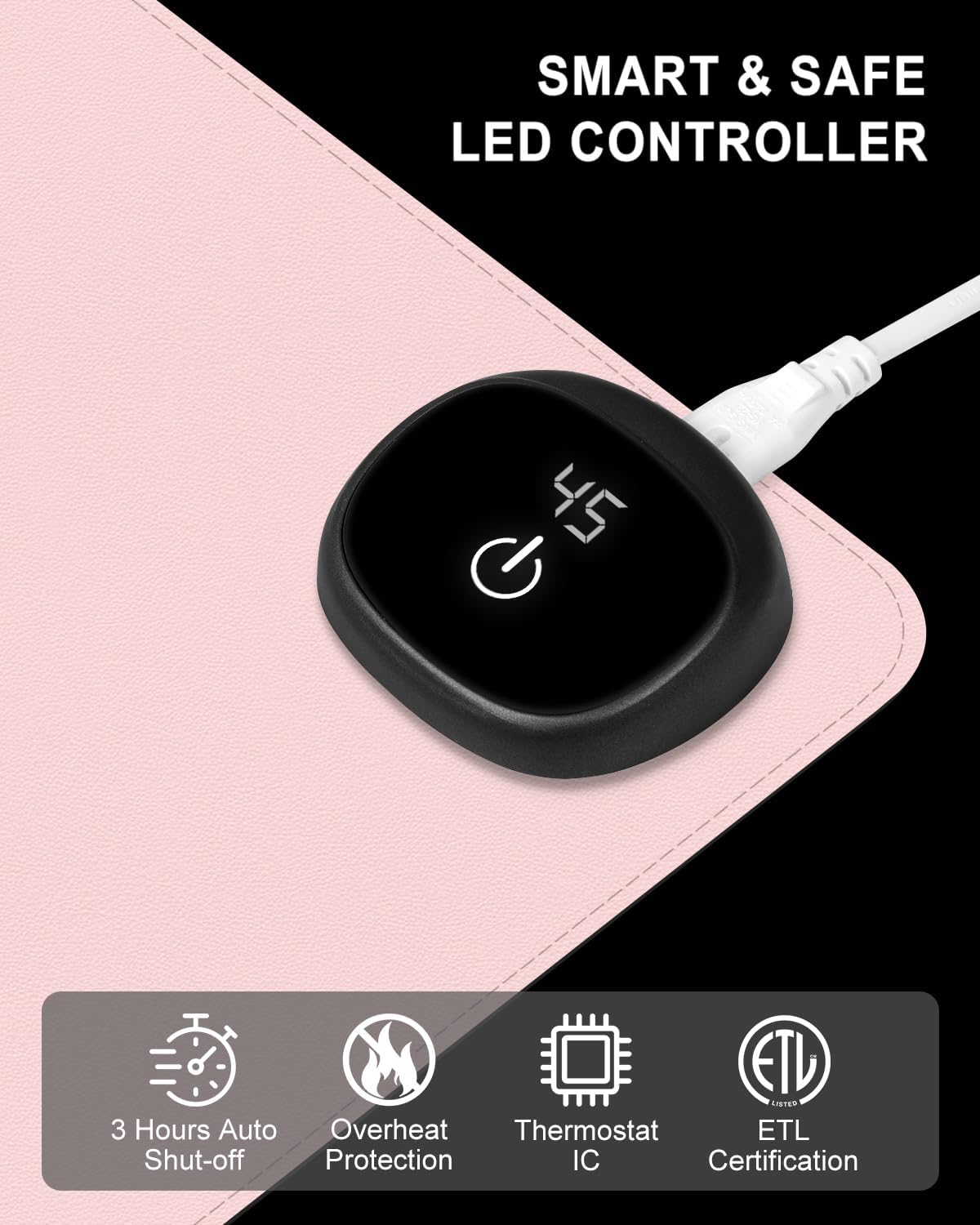 Heated Desk Pad, 31.5" x 13" Leather Non-Slip Warm Desk Pad, Large Mouse Mat with 3 Levels Heating & 3 Hours Auto Shut-Off, Hand and Foot Warmer for Office, Home, Pink