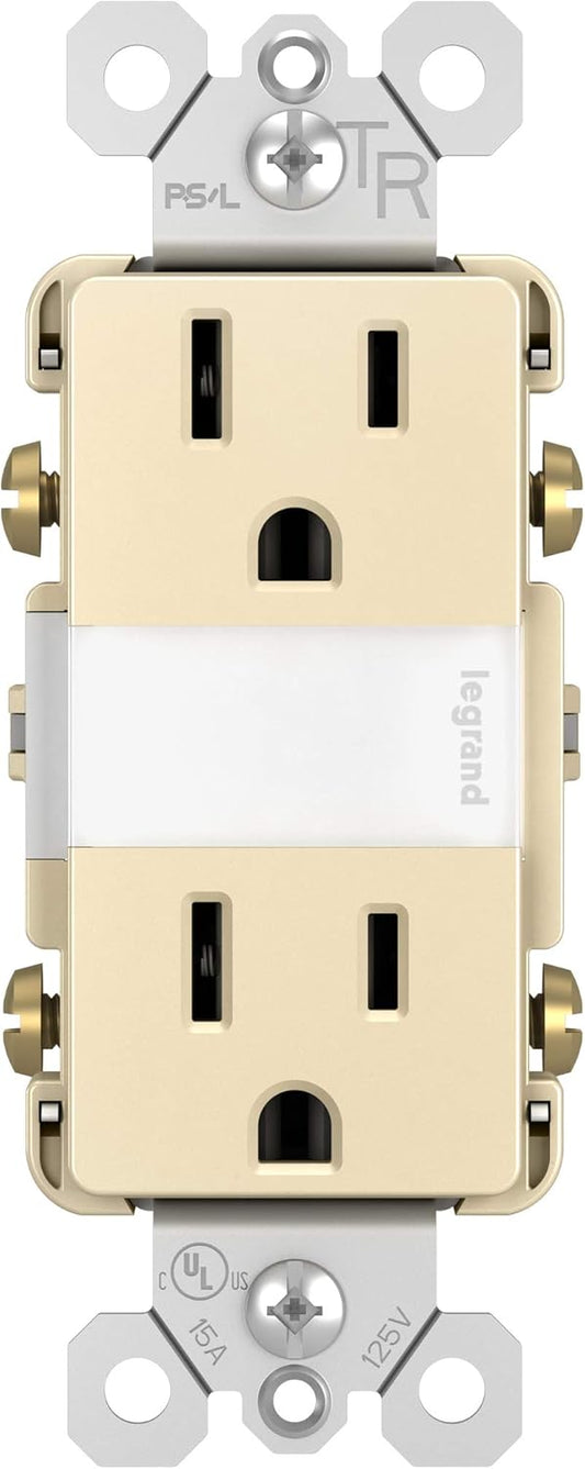 Legrand radiant NTL885TRLACC6 15 Amp Adjustable LED Night Light Outlet, Tamper Resistant Decorator Receptacle, Optional Louver, Light Almond (1 Count)
