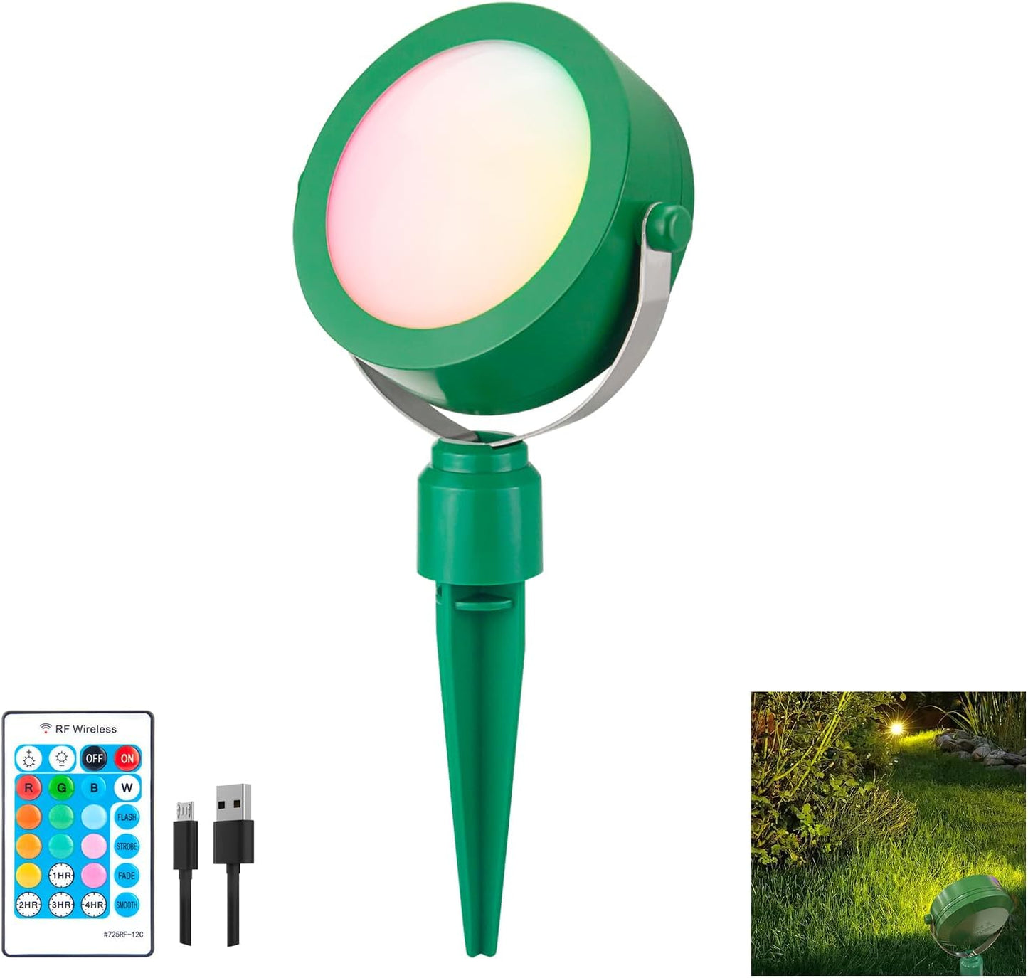 Cordless Landscape Light Rechargeable, Color Changing Garden Lighting, Waterproof Spotlight Outdoor with Remote, Used for Garden Bonsai Path Holiday Atmosphere Light Decoration