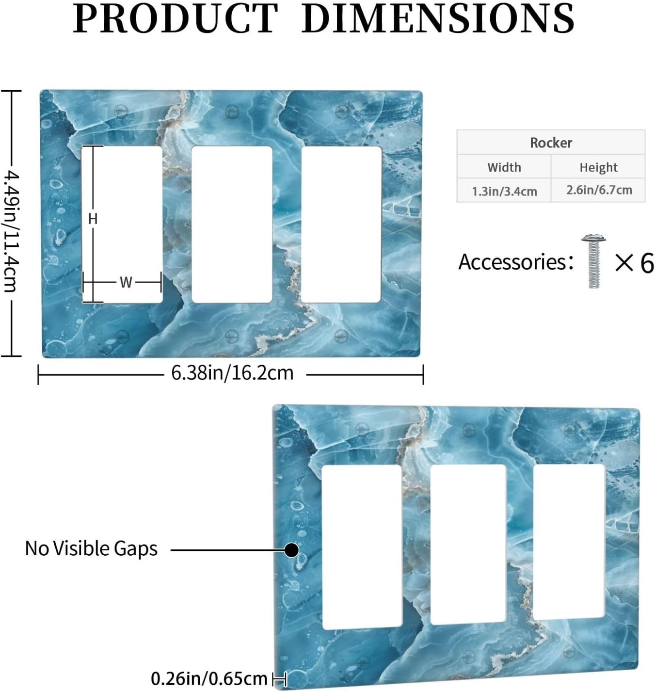 Decorative Outlet Covers Abstract Watercolor Blue Marble Texture 3 Gang Light Switch Cover Plate Triple Rocker Wall Plates for Electrical Outlets Switch Plate Covers for Bedroom Home Decor