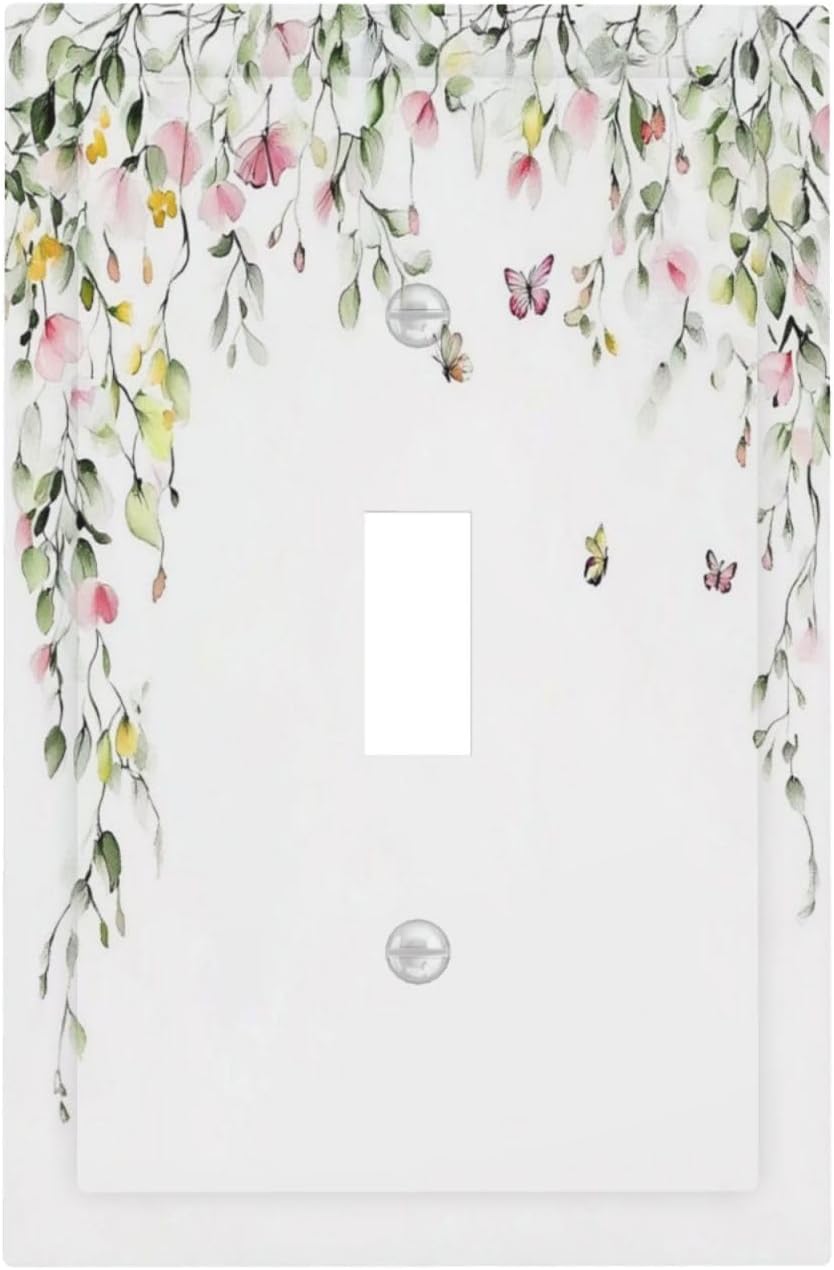 Watercolor Flowers Vine Colorful Butterfly Floral Decorative Light Switch Cover 1 Gang Single Toggle Device Electrical Faceplate Switchplates Decorator Outlet Wall Plate For Bed Room Living Room Decor