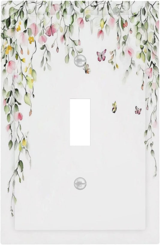 Watercolor Flowers Vine Colorful Butterfly Floral Decorative Light Switch Cover 1 Gang Single Toggle Device Electrical Faceplate Switchplates Decorator Outlet Wall Plate For Bed Room Living Room Decor