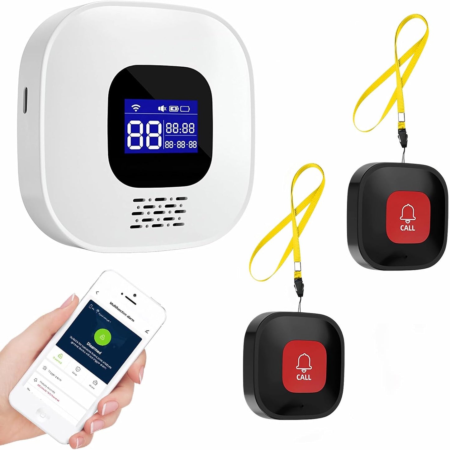 Wireless Caregiver Pager with Smart Call System & Call Buttons for Elderly Monitoring, Life Alert System for Seniors, 2 SOS Panic Button 1 Receiver