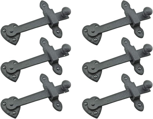 Renovators Supply Black Wrought Iron Gate Flip Latch Decorative Antique Heart Style Medium to Light Duty 4" Tall Flip Door Locks Rust Resistant Powder Coated Latches with Mounting Hardware Pack of 6