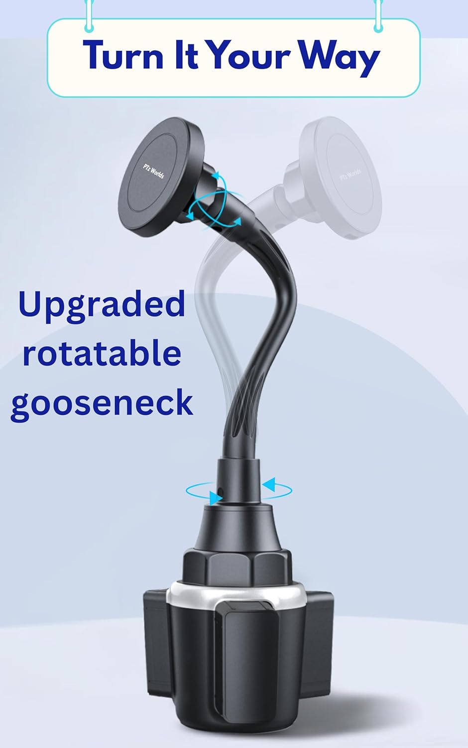 Cup Holder Phone Mount Magnetic - Designed for MagSafe Cupholder Car Mount, Super Strong Magnet for Cell Phone Cup Holders, Expandable Base, Flexible Gooseneck, Compatible with iPhone, Galaxy, Pixel