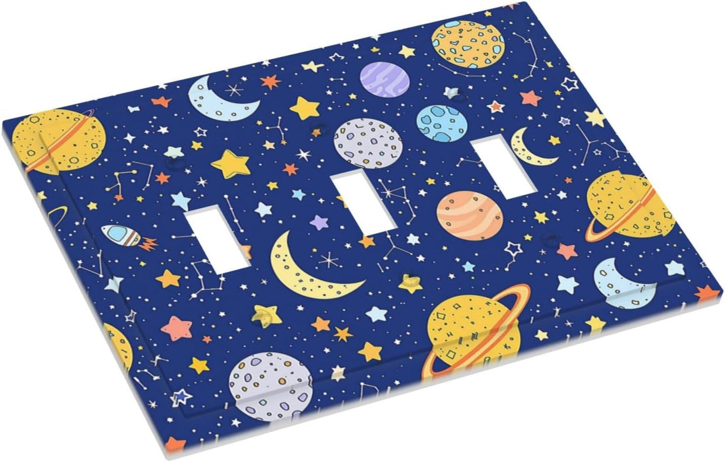 Stars Starry Night Sun Moon Planet Constellations Decorative Switch Plates 3 Gang Wall Plate Triple Toggle Light Switch Cover Electrical Wall Panels Faceplate for Bedroom Bathroom Decor