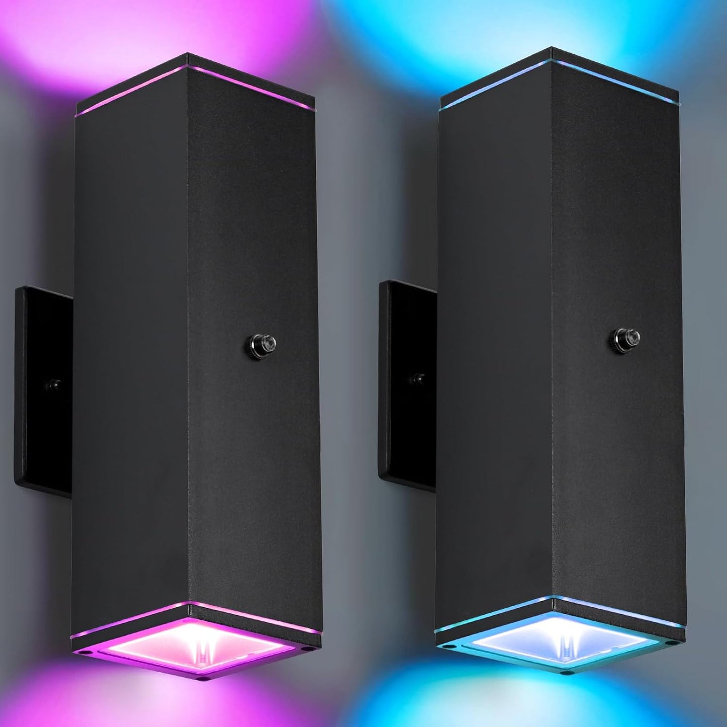 Outdoor Wall Lights 2 Pack, RGBCW Exterior Lighting Sconce,2700K-6500K Dimmable Smart Porch Lights Outdoor for House Patio Garage, Compatible with Alexa/Google Assistant, Bulb Included
