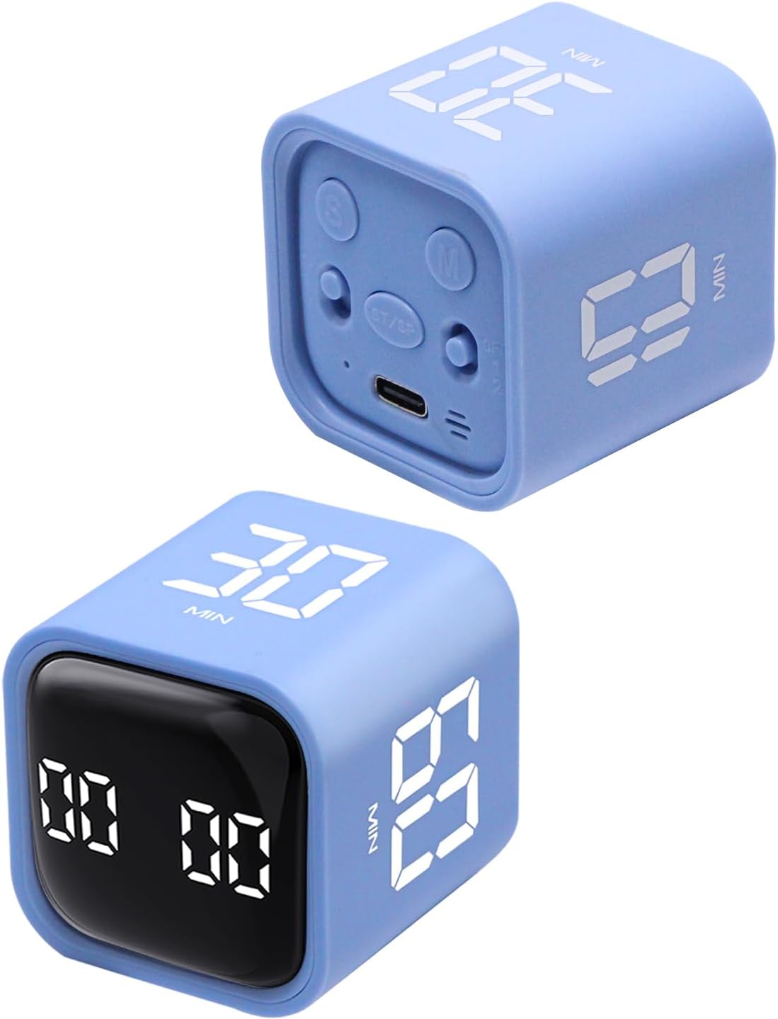 Productivity Timer Flip Gravity Sensor Cube Timer Countdown & Countup,Mute & Vibrate & Sound，5/10/30/60min & Custom Timing, Perfect for ADHD,Work,Learning,Kitchen Cooking (2 Blue)